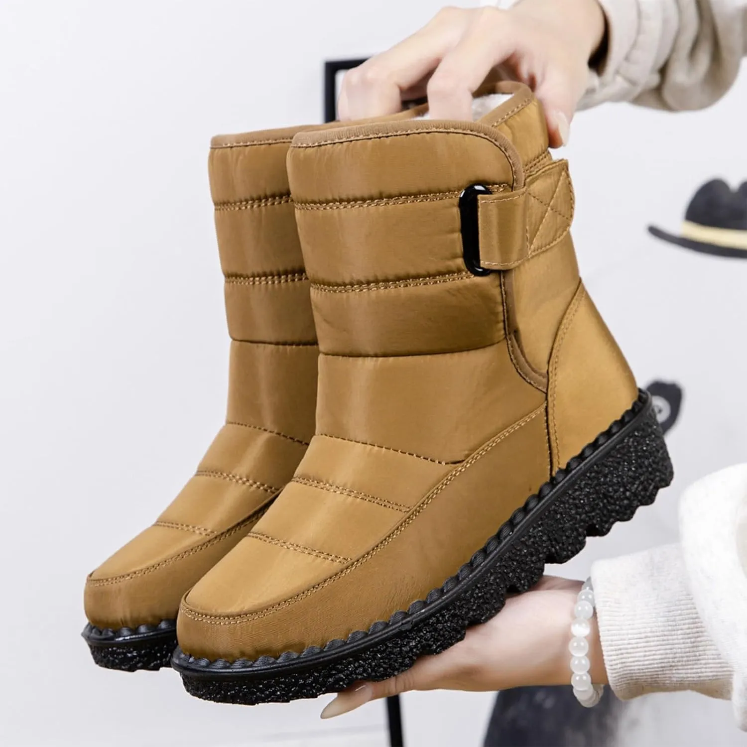 Womens Warm Boots Women's Winter Snow Boots Warm Comfortable Hiking Boots for Cold Weather Mid Calf Flat Booties