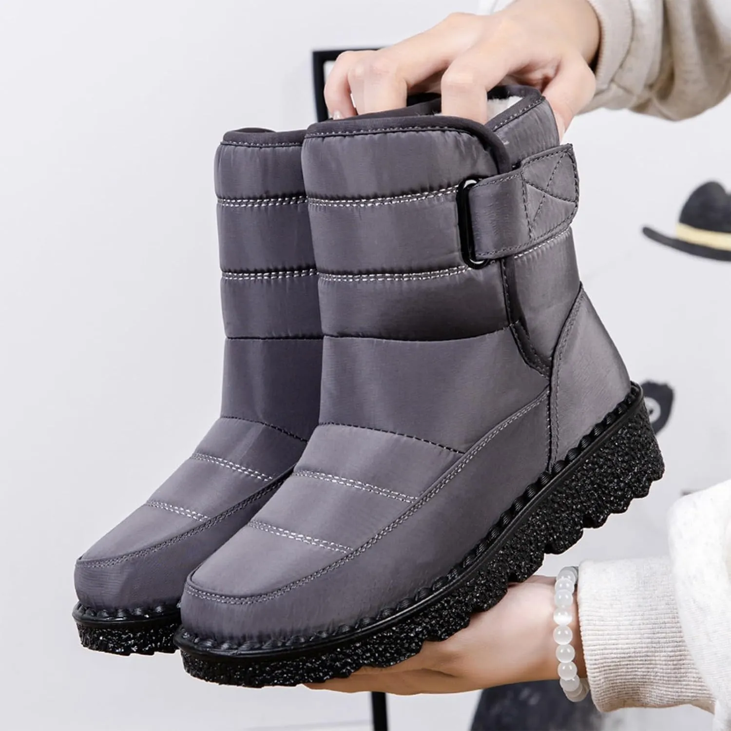 Womens Warm Boots Women's Winter Snow Boots Warm Comfortable Hiking Boots for Cold Weather Mid Calf Flat Booties