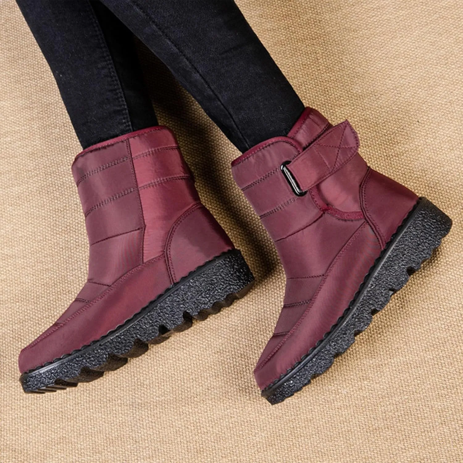 Womens Warm Boots Women's Winter Snow Boots Warm Comfortable Hiking Boots for Cold Weather Mid Calf Flat Booties