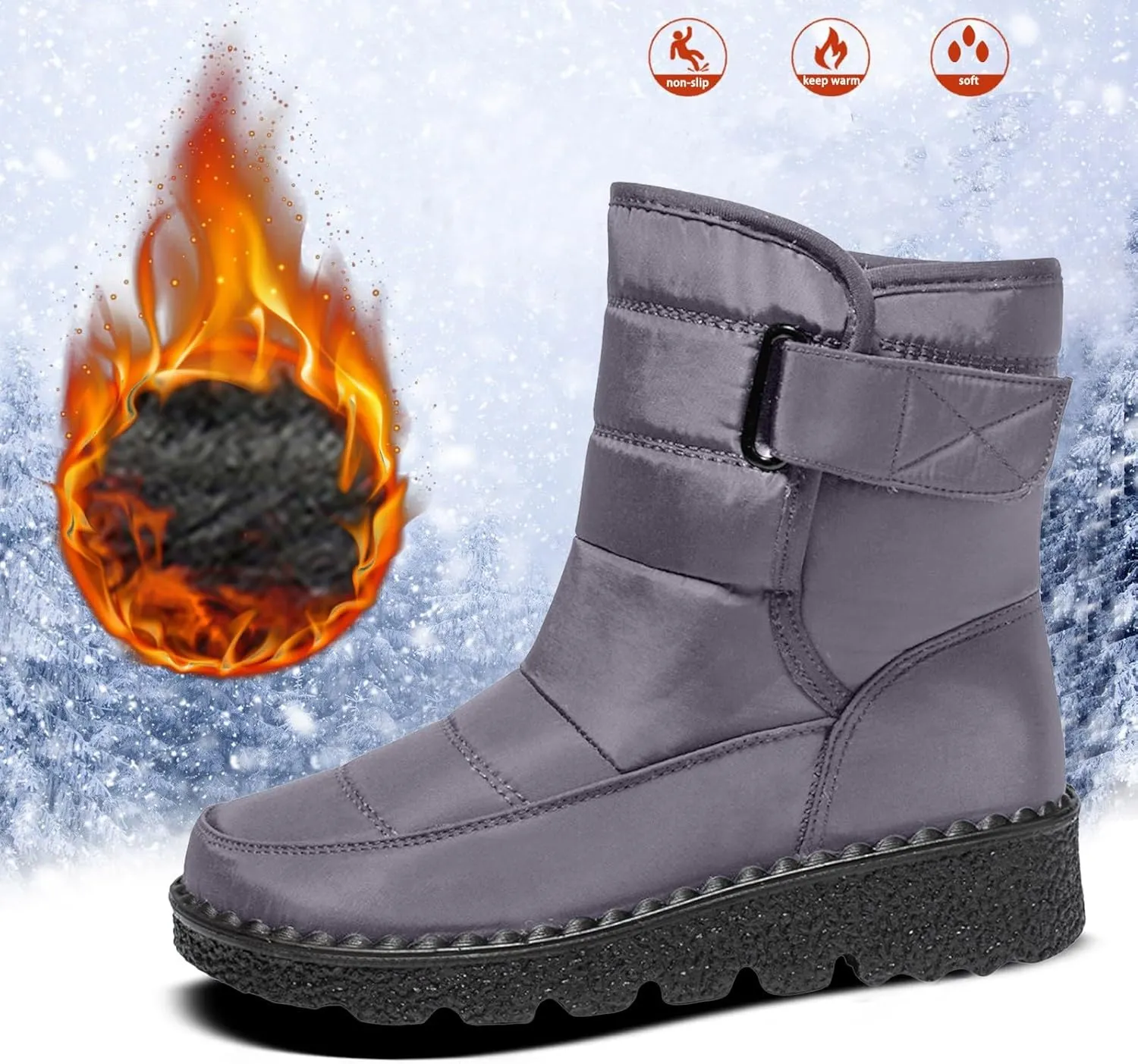Womens Warm Boots Women's Winter Snow Boots Warm Comfortable Hiking Boots for Cold Weather Mid Calf Flat Booties