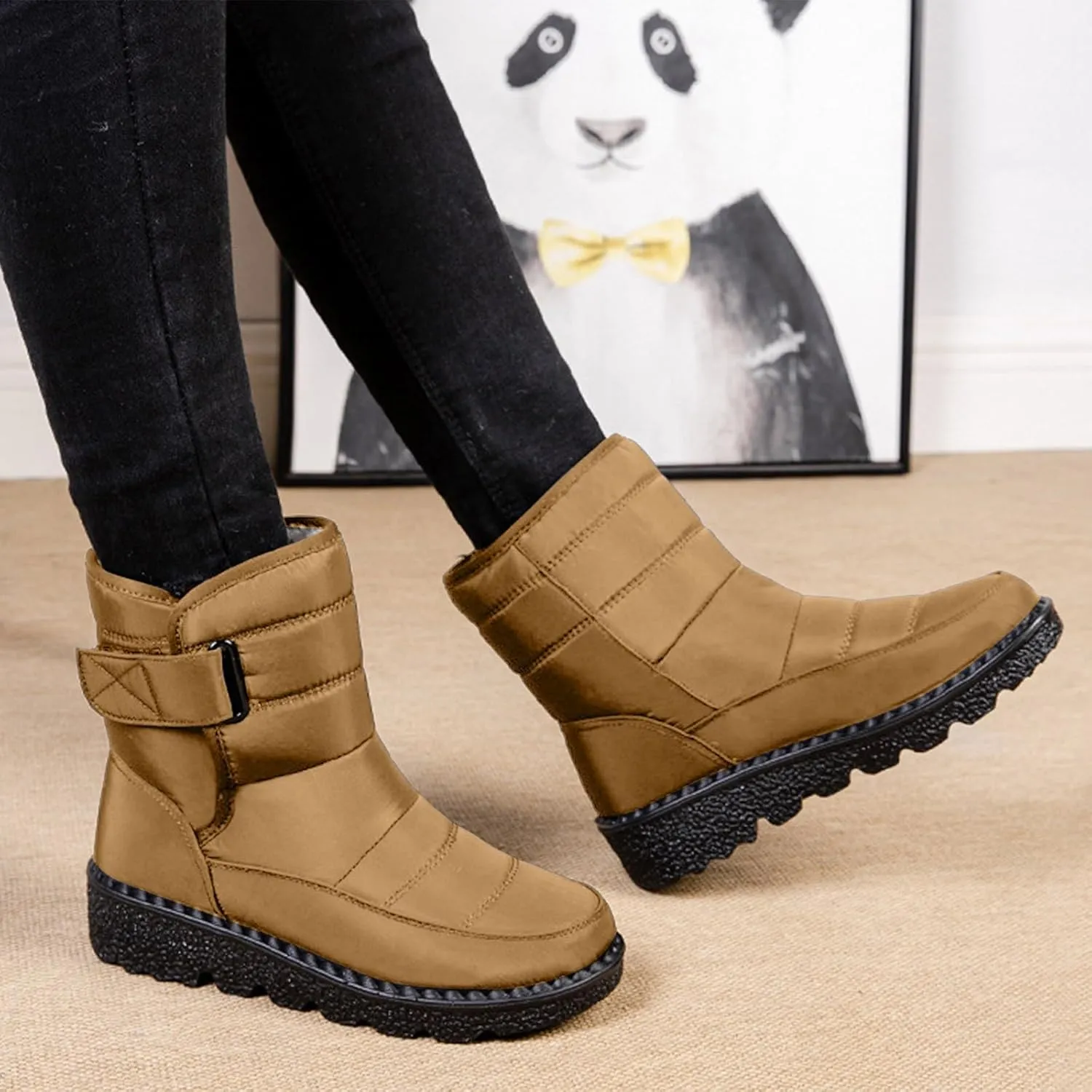 Womens Warm Boots Women's Winter Snow Boots Warm Comfortable Hiking Boots for Cold Weather Mid Calf Flat Booties