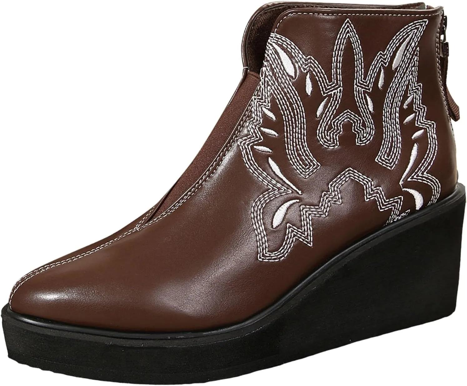 Women'S Wedge Boots Comfortable Walking Boots 2024 Fall Booties Embroidered Western Cowboy Boots Fashion Zipper Boots