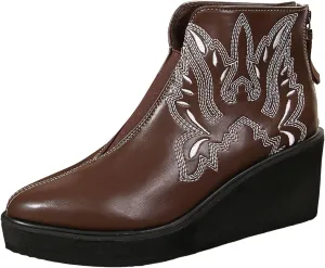 Women'S Wedge Boots Comfortable Walking Boots 2024 Fall Booties Embroidered Western Cowboy Boots Fashion Zipper Boots