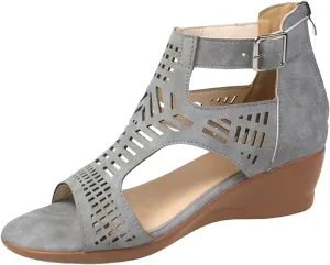 Womens Wedge Sandals Black Bohemian Cutout Open Toe Summer Wedge Party Sandals Casual Comfort Summer Cover Heel Dressy Cutout Beach Shoes Roman Retro Sandal