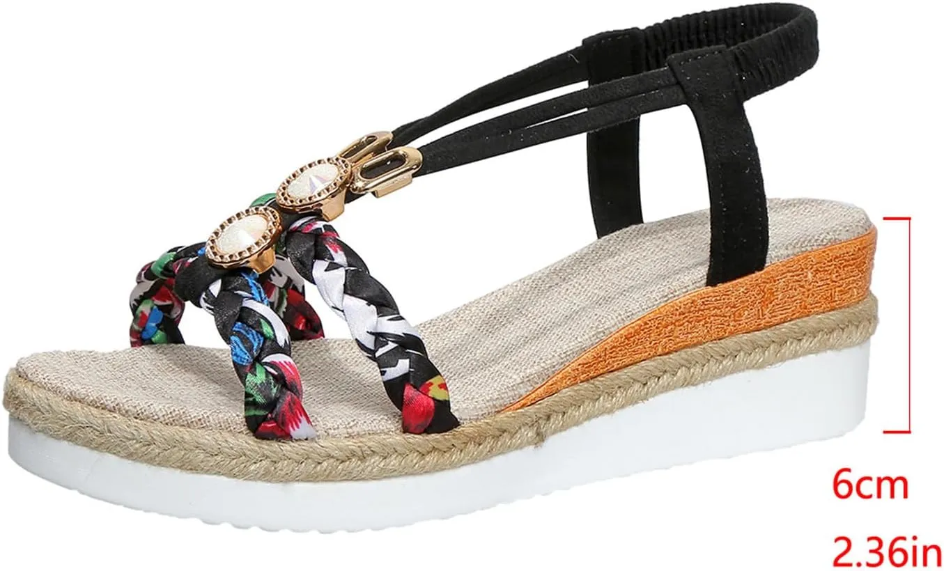 Women's Wedge Sandals Boho Ankle Strap Open Toe Comfort Dressy Summer Shoes Flatform Espadrilles