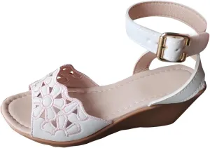Womens Wedge Sandals Summer Beach Hollow Out Flower Platform Shoes Fashion Peep Toe Buckle Ankle Strap Dressy Sandal