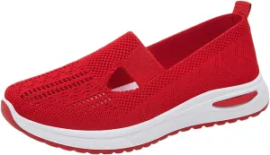 Women's Woven Orthopedic Breathable Soft Shoes Slip On Shoes Women Flat Feet Business Casual Shoes Dress Sneakers Red Tennis Shoe Loafers Casual Slip On
