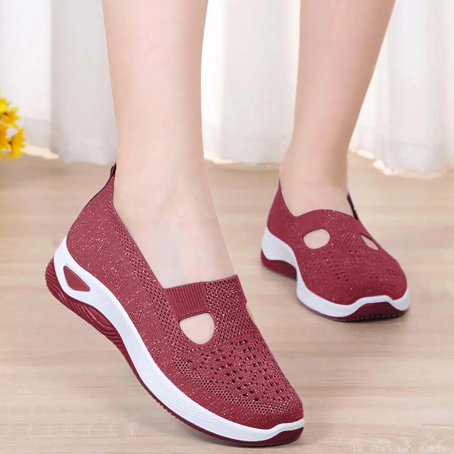 Women's Woven Orthopedic Breathable Soft Shoes Slip On Shoes Women Slip On Casual Dress Shoes Fashion Sneakers 2025 Red Tennis Shoe Trainers Shoe