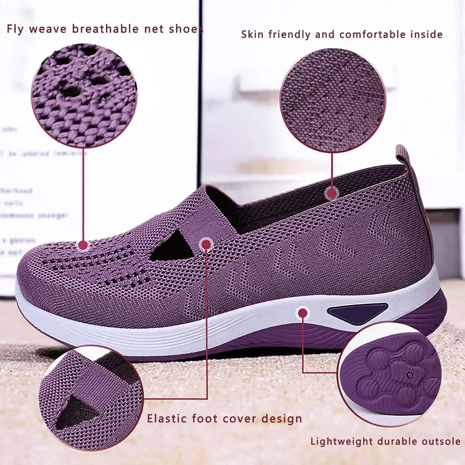 Women's Woven Orthopedic Breathable Soft Shoes Slip On Shoes Women Wide Business Casual Shoes Walking Sneakers Red Tennis Shoe Loafers Casual Slip On