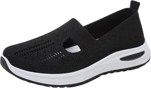 Women's Woven Orthopedic Breathable Soft Sole Tennis Shoes Men Mesh Casual Slip On Shoes Wedge Sneakers Black Tennis Shoe Loafers Casual Slip On
