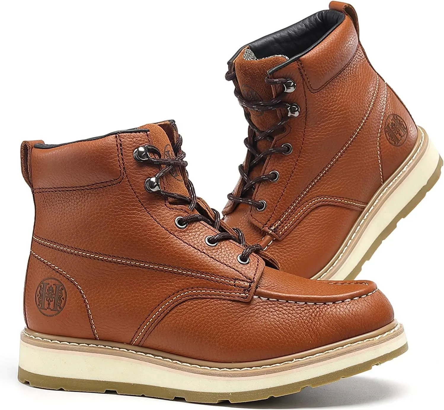 Work Boots for Men, 6" Composite Toe Mens Work Boots, Non-Slip Puncture-Proof Water Resistant Safety EH Moc Toe Construction Work Shoes (C1-312/8)