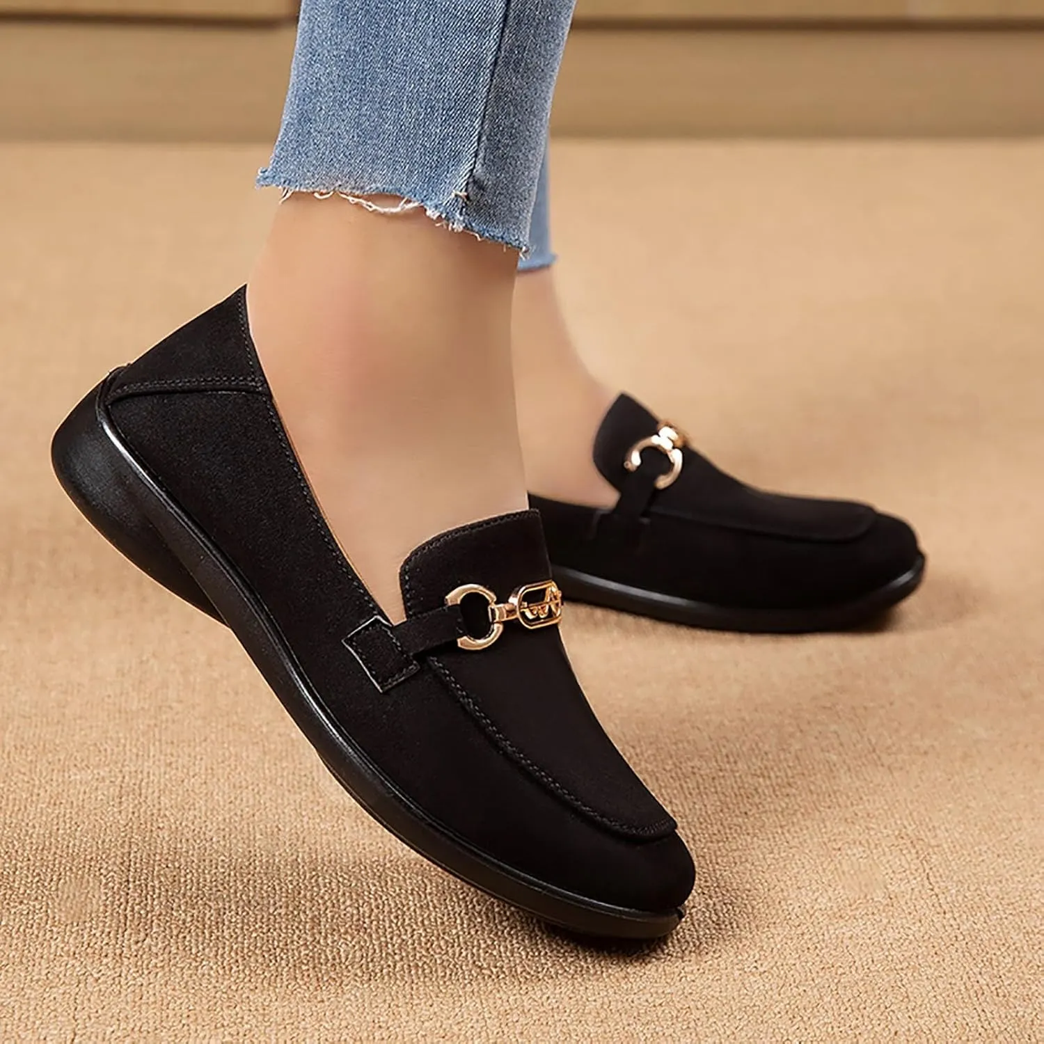 Work Flats Shoes Pointed Toe Spring and Women's Breathable Lightweight Mom Shoes; Soft Casual Flat for Work Business