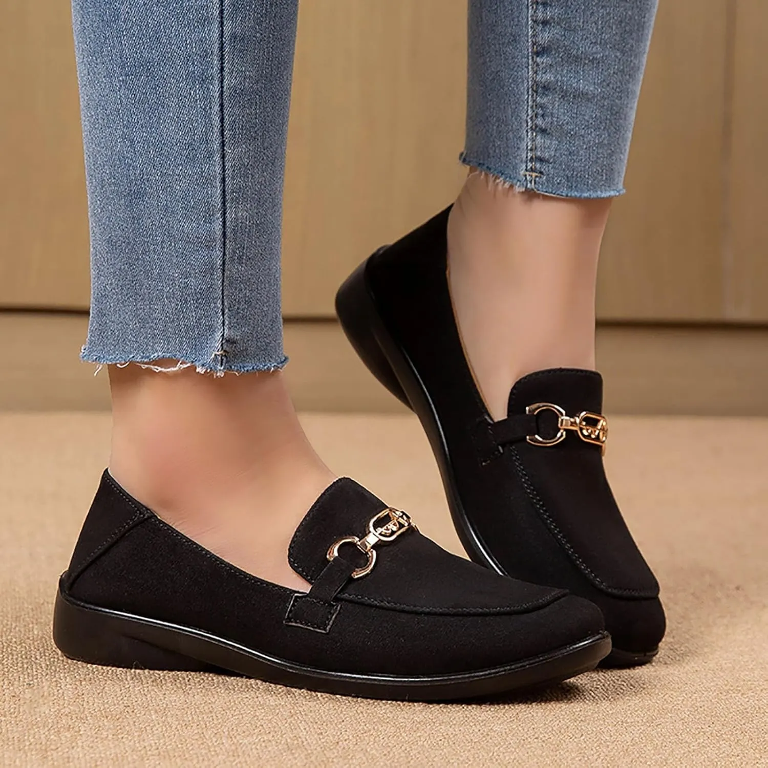 Work Flats Shoes Pointed Toe Spring and Women's Breathable Lightweight Mom Shoes; Soft Casual Flat for Work Business