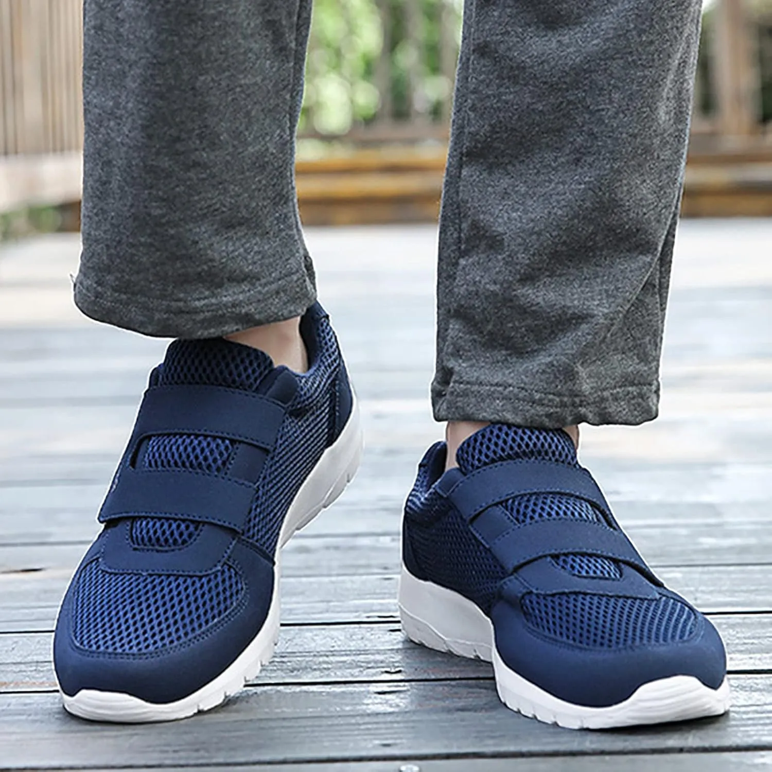 Workout Athletic Sport Shoes for Men Fly Woven Mesh Breathable Shoes Running Shoes Hook Loop Slip on Sneaker