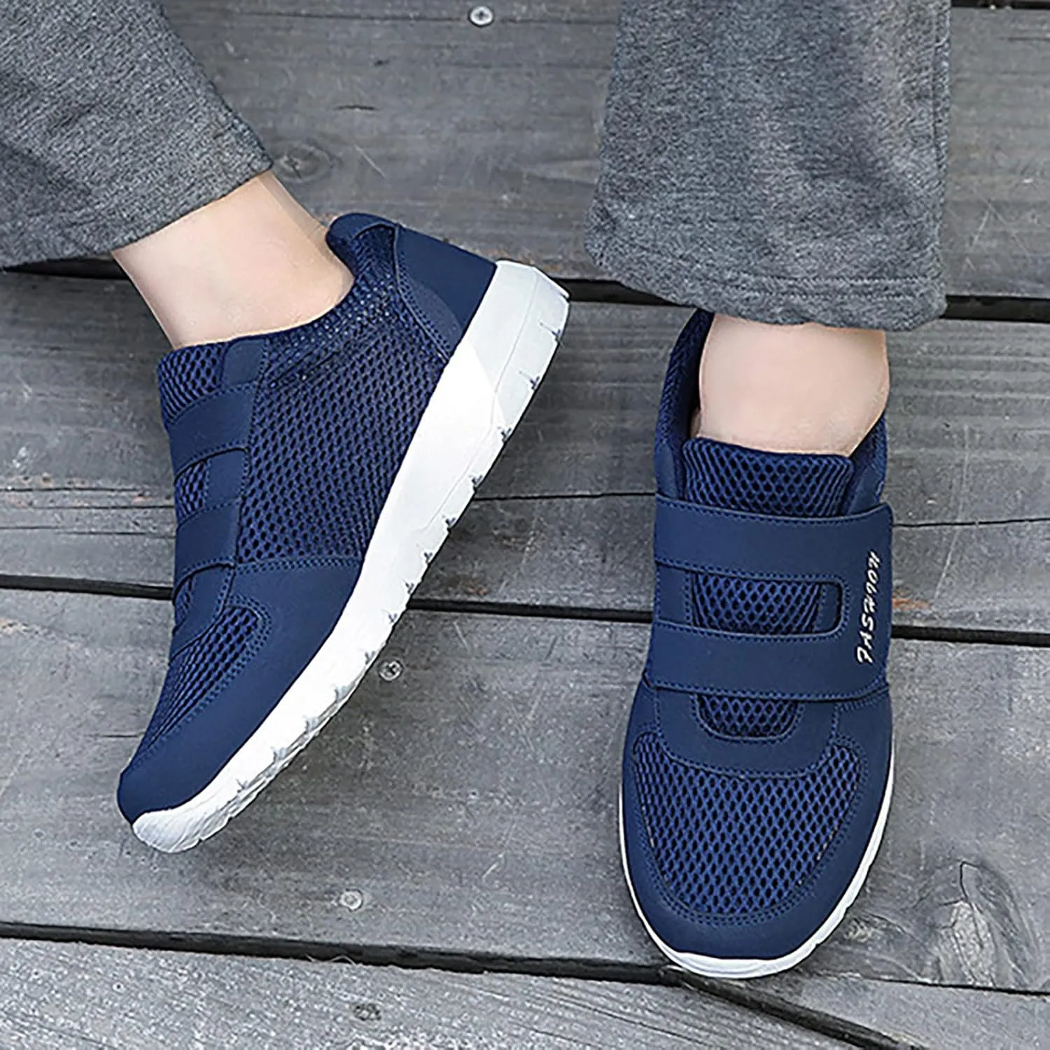 Workout Athletic Sport Shoes for Men Fly Woven Mesh Breathable Shoes Running Shoes Hook Loop Slip on Sneaker