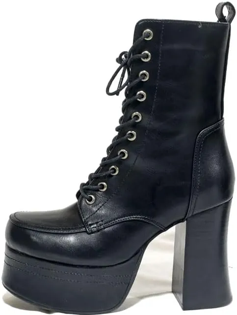 Yosuke Lace-up Boots, Combat Boots, Thick Sole Boots, Lace-up, Chunky Heels, Middle Boots, Women's, Women's, 2600822 2810124