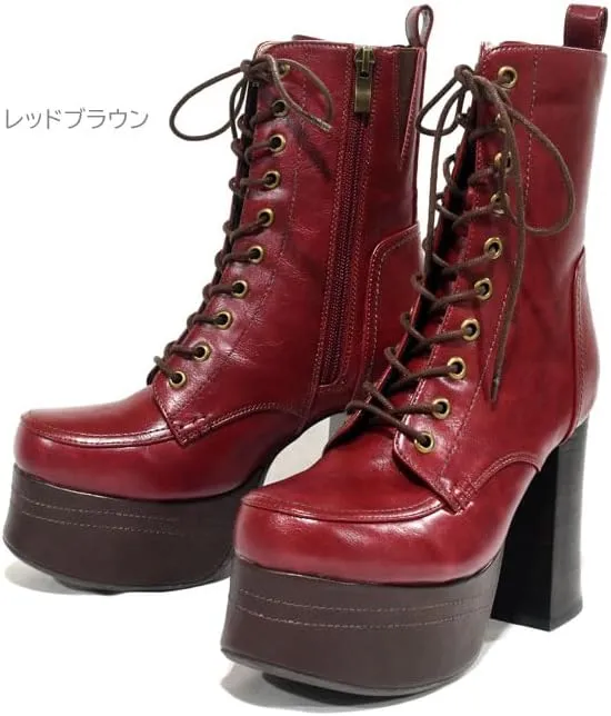 Yosuke Lace-up Boots, Combat Boots, Thick Sole Boots, Lace-up, Chunky Heels, Middle Boots, Women's, Women's, 2600822 2810124