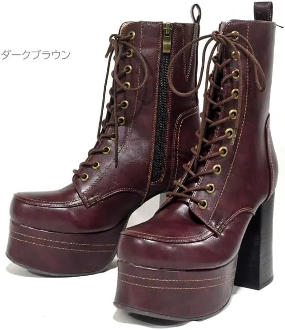 Yosuke Lace-up Boots, Combat Boots, Thick Sole Boots, Lace-up, Chunky Heels, Middle Boots, Women's, Women's, 2600822 2810124