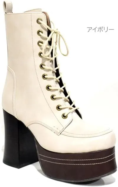 Yosuke Lace-up Boots, Combat Boots, Thick Sole Boots, Lace-up, Chunky Heels, Middle Boots, Women's, Women's, 2600822 2810124