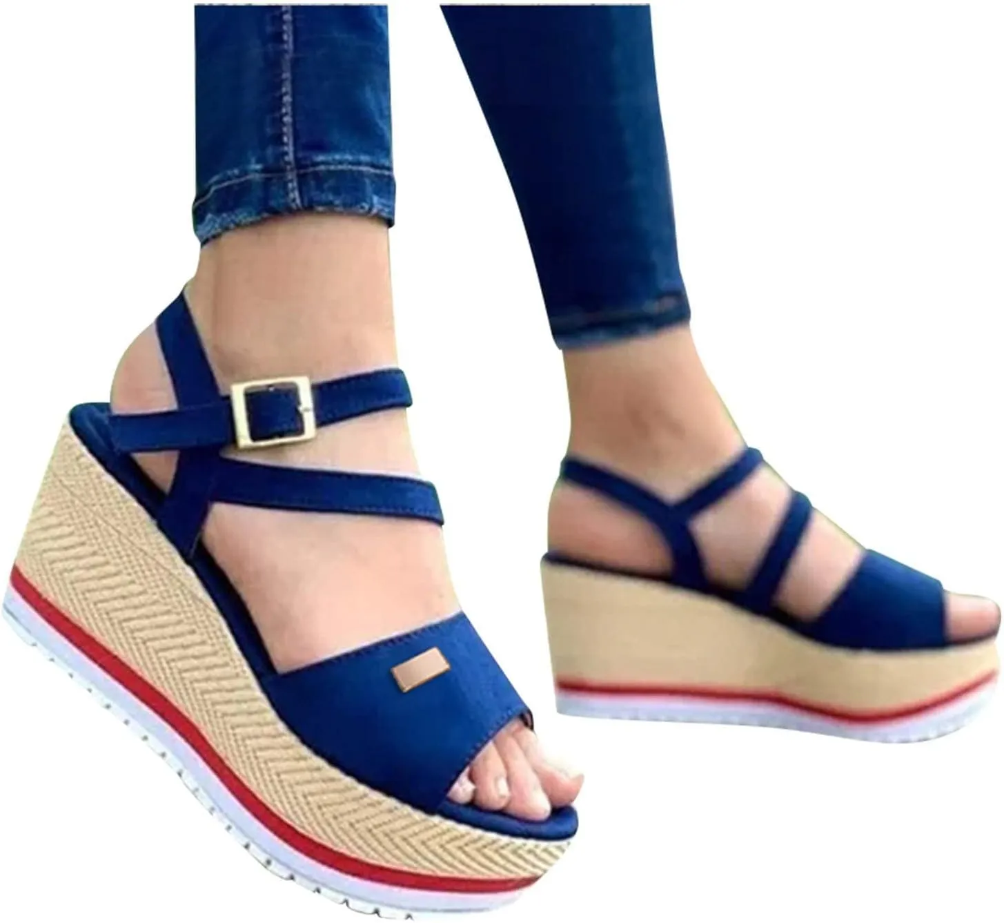ZBYY Womens Espadrille Platform Wedge Sandals Open Toe Cross Ankle Strap Slingback Suede Summer Casual Sandals