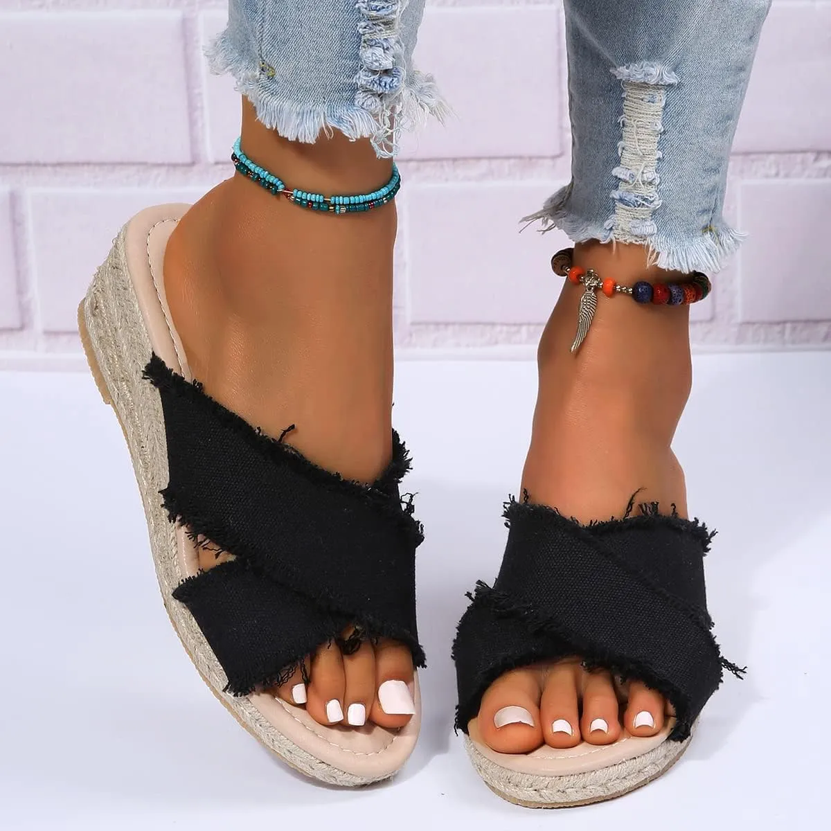 ZBYY Women's Espadrilles Wedge Sandals Open Toe Casual Summer High Heel Platform Sandals Slip on Shoes Slipper