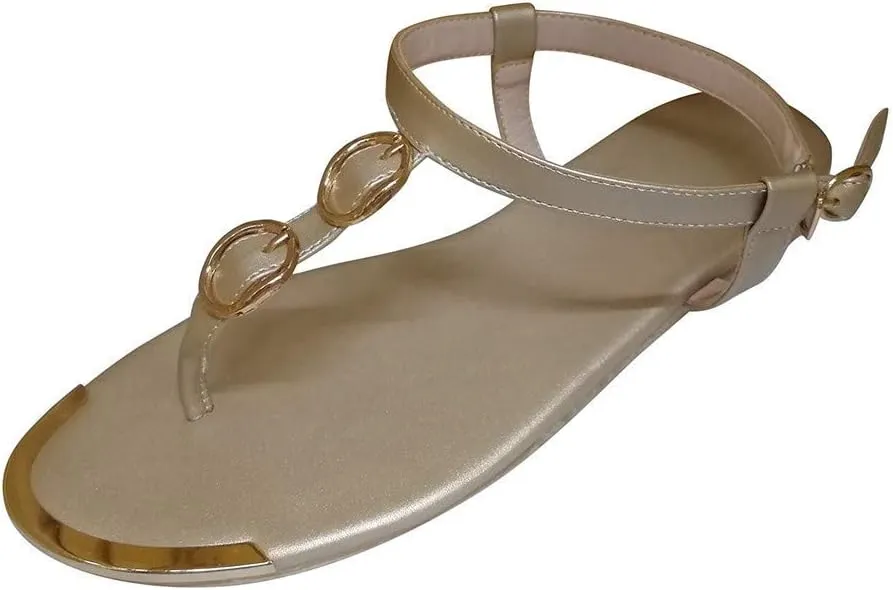 ZBYY Women's T Strap Flat Sandal Flat Thong Sandals with T-Strap and Adjustable Ankle Buckle Beach Sandals for Women