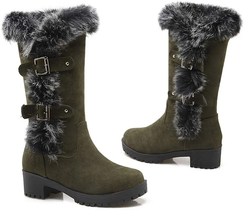 ZBYY Womens Winter Snow Boots Plush Fur Lined Warm Ankle Boots Comfortable Snow Boots Slip On Waterproof Outdoor Mid-Calf Booties