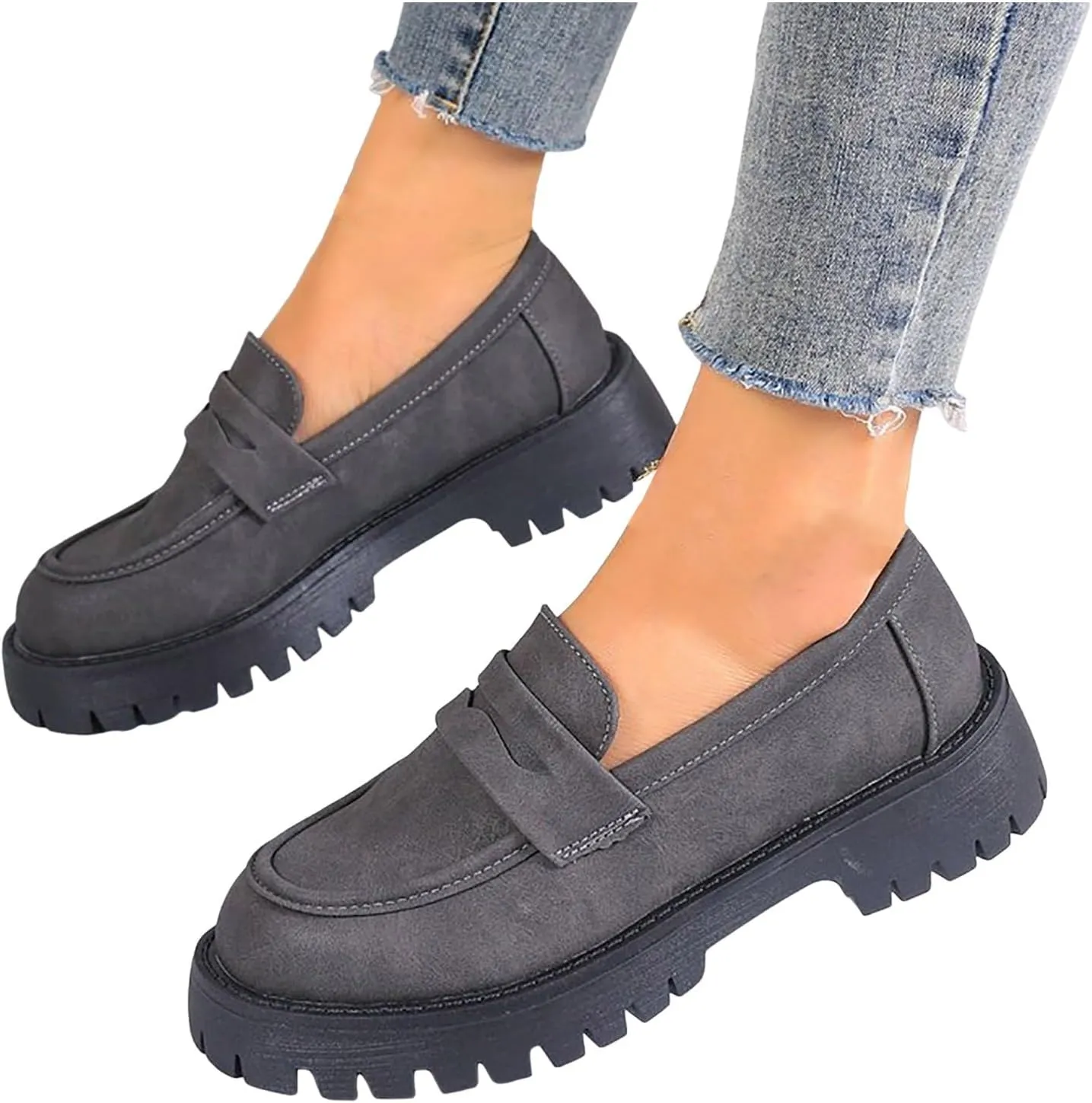 ZSpzx Women's Penny Loafers 2025, Comfortable Dressy Platform Chunky Loafers, Slip On Work Office Business Casual Dress Shoes, Brown, One Size Fits Most, Large