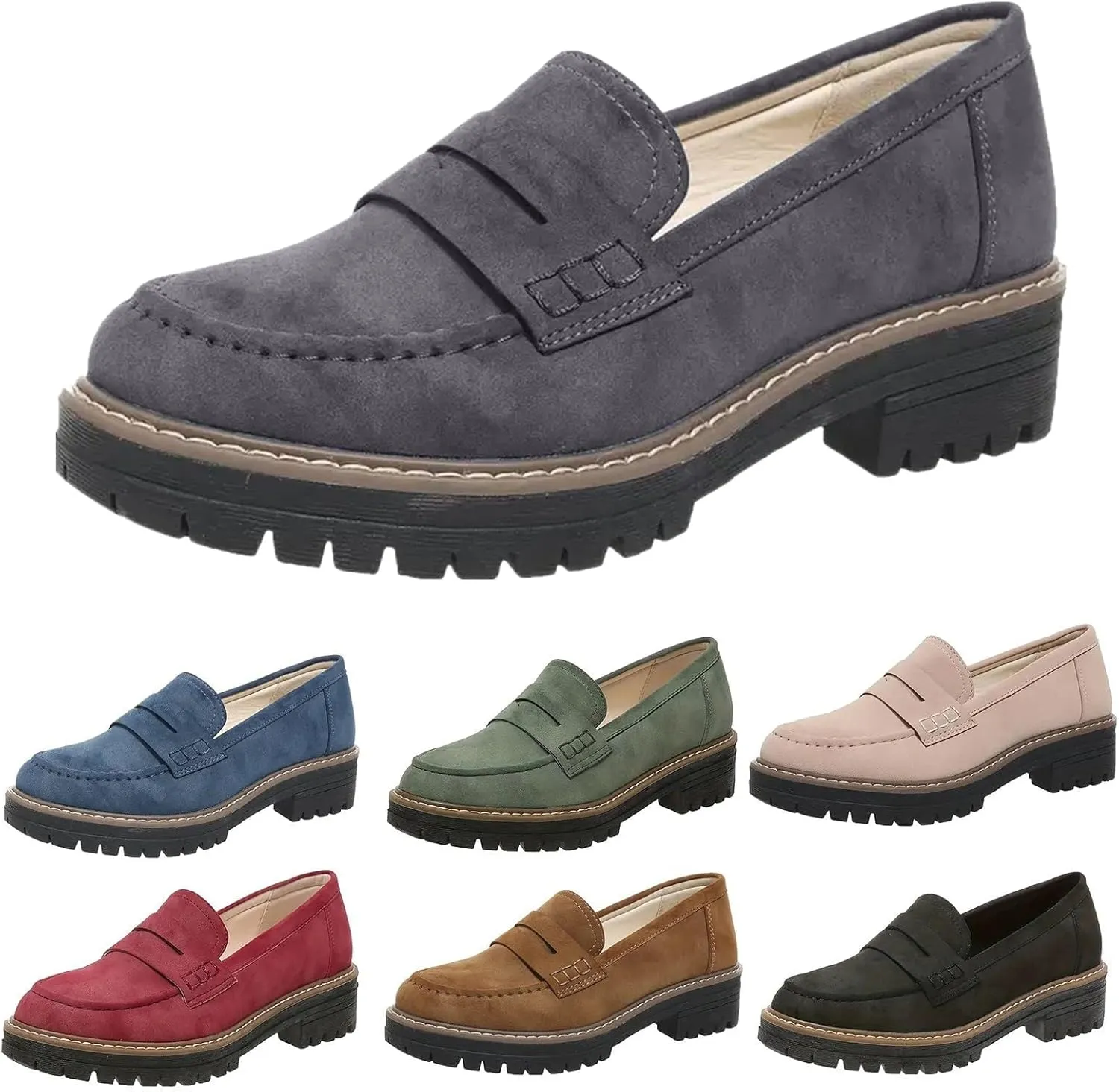 ZSpzx Women's Penny Loafers 2025, Comfortable Dressy Platform Chunky Loafers, Slip On Work Office Business Casual Dress Shoes, Brown, One Size Fits Most, Large