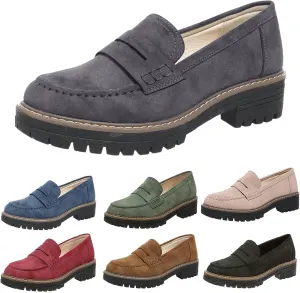 ZSpzx Women's Penny Loafers 2025, Comfortable Dressy Platform Chunky Loafers, Slip On Work Office Business Casual Dress Shoes, Brown, One Size Fits Most, Large