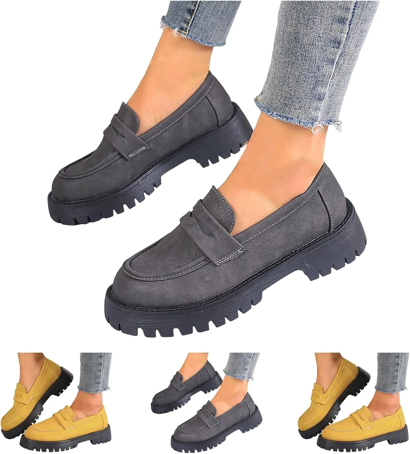 ZSpzx Women's Penny Loafers 2025, Comfortable Dressy Platform Chunky Loafers, Slip On Work Office Business Casual Dress Shoes, Brown, One Size Fits Most, Large
